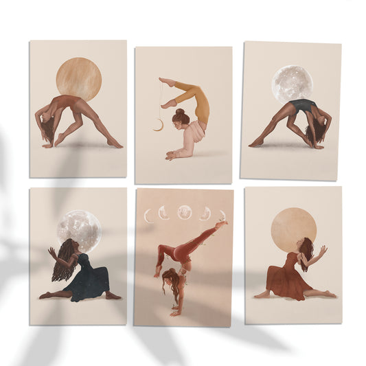 Lot de 6 cartes postales Lune et Soleil - Cartes yoga A6