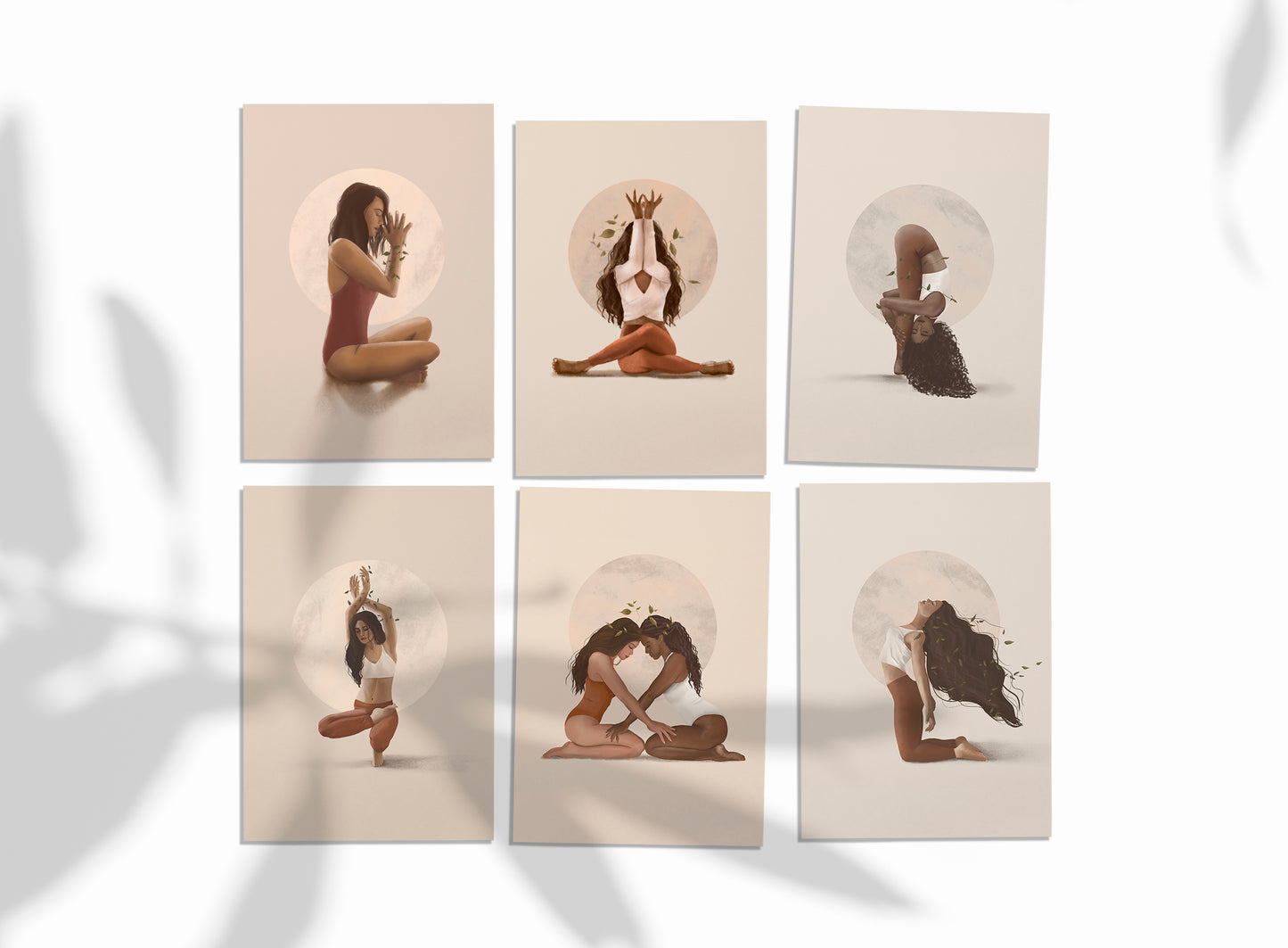 Set of 6 yoga postcards - Sun and Moon yoga cards