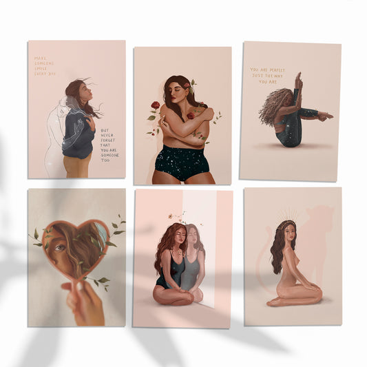 Lot de 6 cartes postales "Self Love" - Cartes A6 Body Positivity